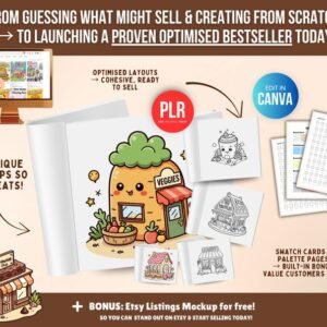 150-page coloring book about small shops (PLR), editable Canva template, resale rights (PLR), coloring page pack